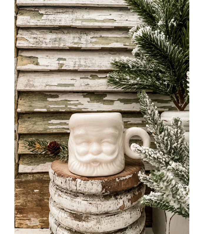 Vintage Rare White Santa Mug - O Handle, Lightly crazed - Holiday